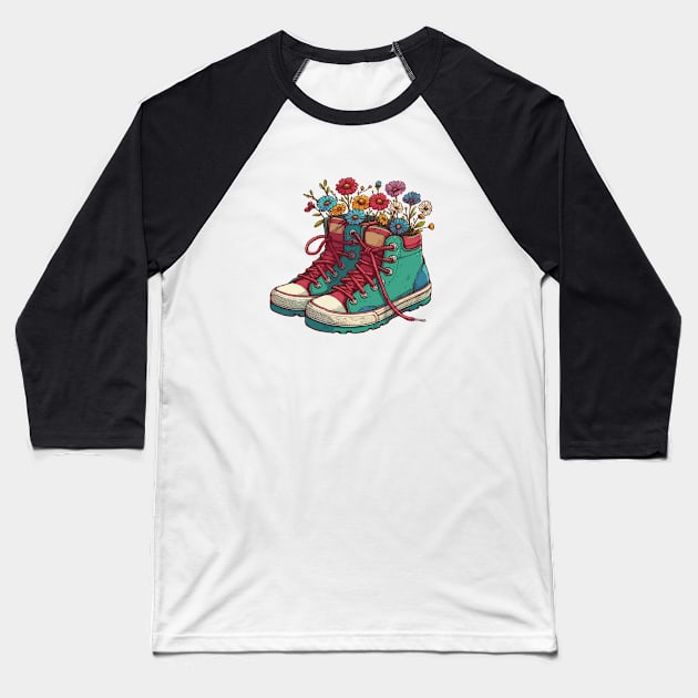 Flowers Shoes Baseball T-Shirt by katzura